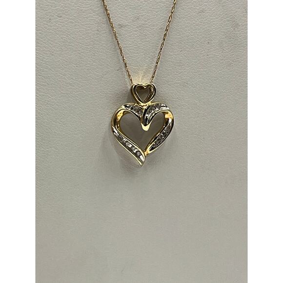 JWBR Vintage 10K Yellow Gold and Diamond Open Heart Love Pendant Necklace - Picture 3 of 12